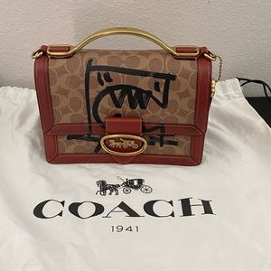 Coach Riley Top Handle 22 Bag In Signature Canvas With Rexy By Guang Yu